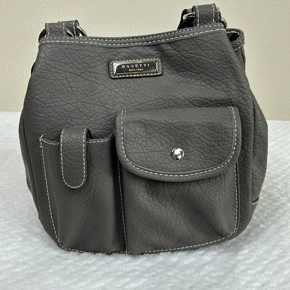 Rosetti Gray Mini Tote Shoulder Bag Faux Leather Vintage Purse - Picture 3 of 17